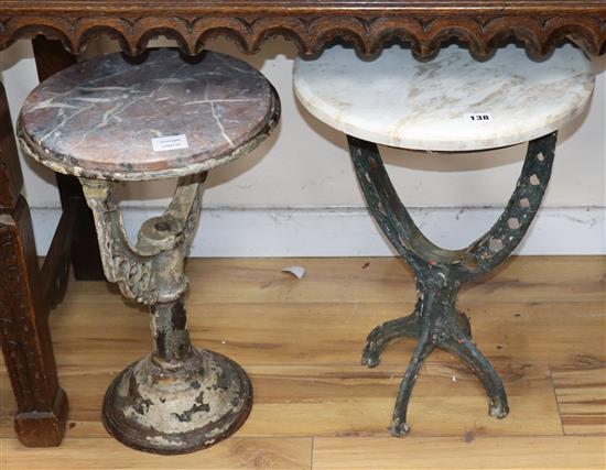 A pair of iron side tables, larger Diameter 38cm